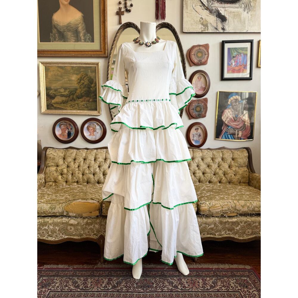 70s Vintage Ruffled Maxi Bell Sleeve Gown Size Small